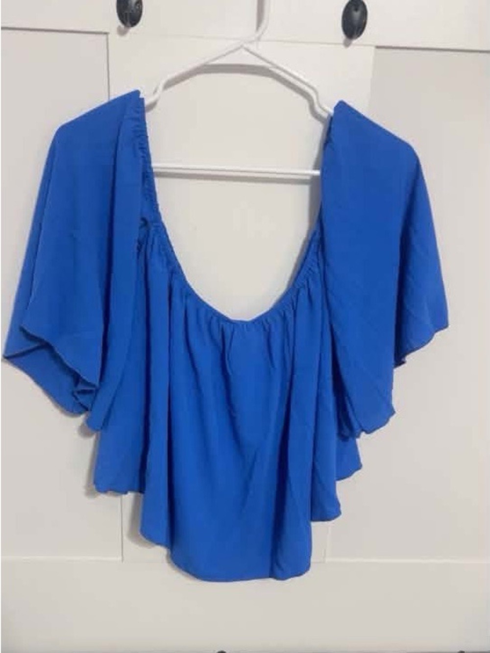 SHEIN Bright Blue Off-Shoulder Flutter Blouse